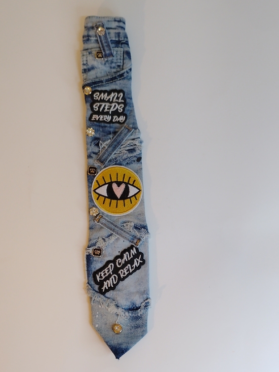 Accessories - Denim Patchwork Tie, Light Blue